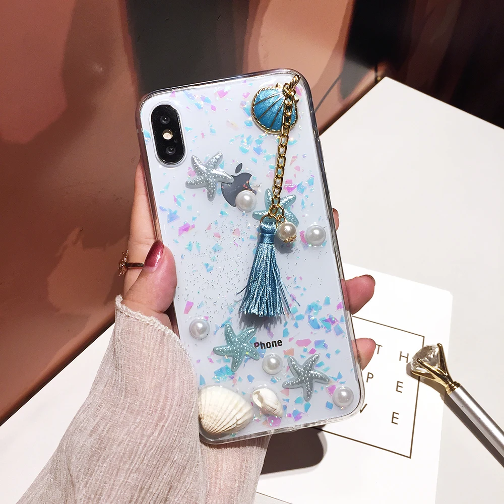 Чехол Qianliyao для iPhone XS Max XR милый 3D чехол с жемчужинами ракушками кисточками мягкий