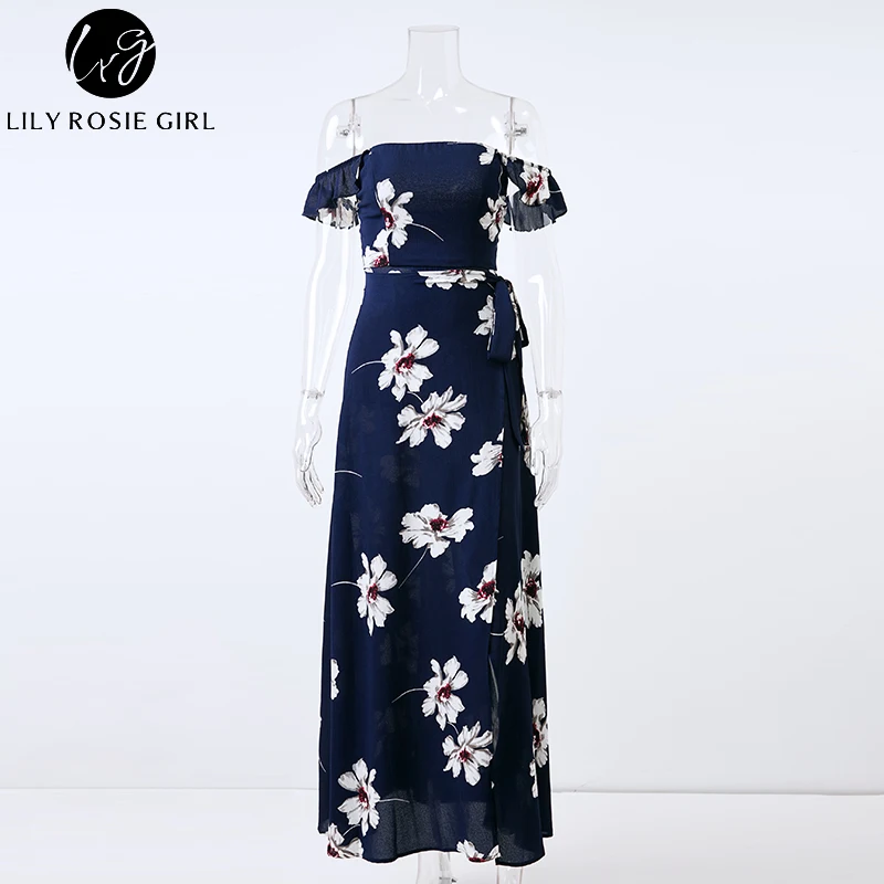 Lily Rosie девушка элегантный Бохо с открытыми плечами цветочный принт платье