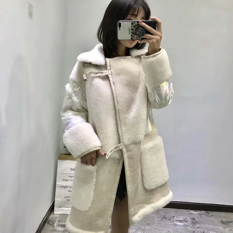2 High quality wool blends coat real price new synthetic fur women winter patchwork duck down jacket thick warm female parka - Цвет: 2