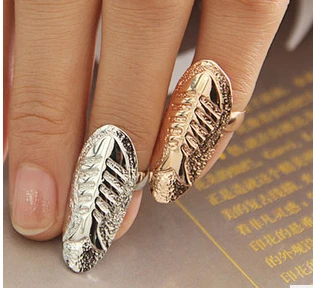 Fashion fish bone nail ring gold plated personality rings for women European style jewelry nightclub accessories|nail polish fake nails|ring