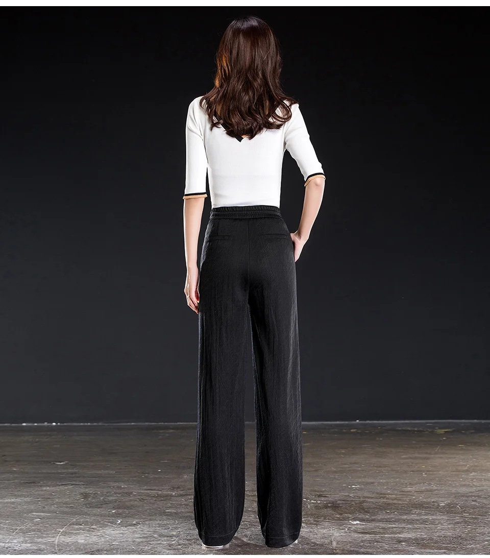 Shangege Summer Black Women Full Length Loose Straight Wide Leg Pants Elasticity High Waist Sashes Plust Size 4XL 5XL 6XL