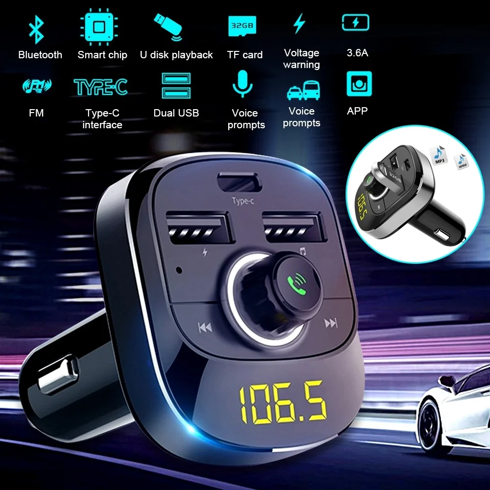 Автомобильный MP3-плеер с Bluetooth fm-передатчиком Hands-free автомобильный комплект двойной USB порт+ type-C Интерфейс быстрой зарядки поддержка TF/SD