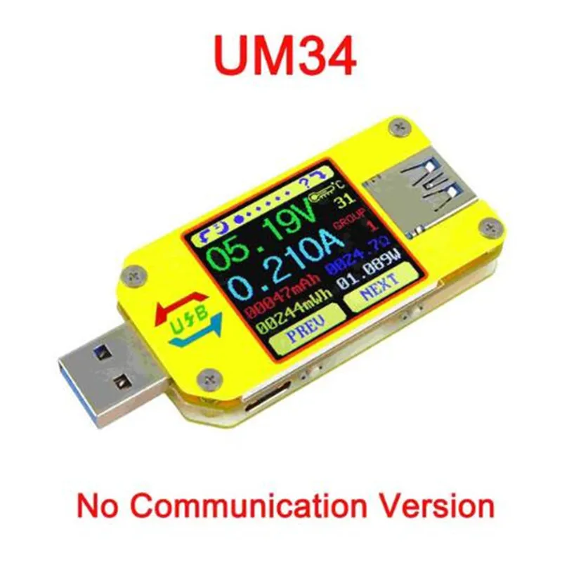 blue mono display UM34 UM34C для приложения USB 3,0 тип-c Вольтметр постоянного тока Амперметр Измерение напряжения тестер сопротивления кабеля измеритель тока, для батареи заряда - Цвет: blue mono display