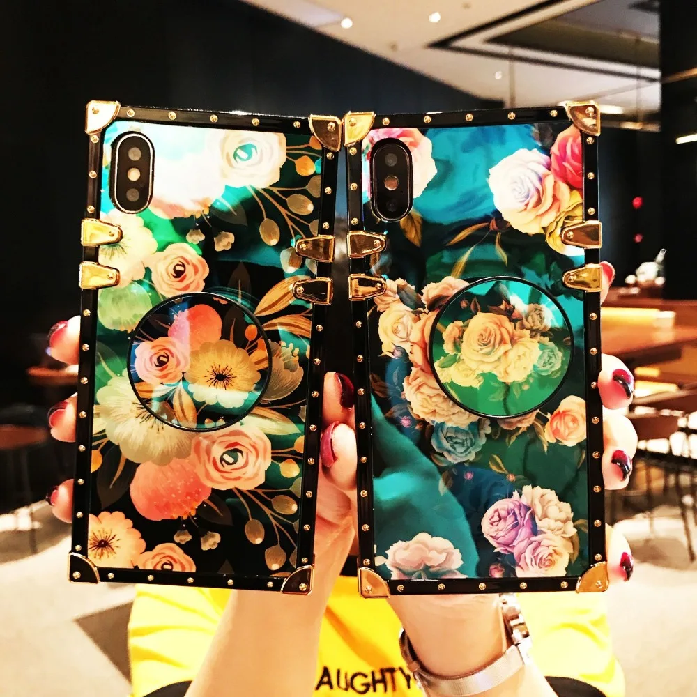 

Square Blue Ray Rose Stand Cover For Samsung S20 Ultra A71 A51 Note10 Plus S20+ A70 A50 A750 Note9 S10 Plus A30 M30 M20 Case