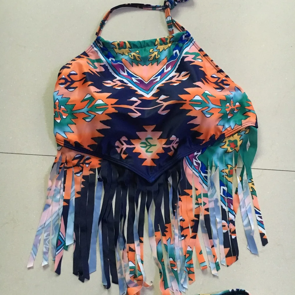 2016 Aztec сексуальный оранжевый топ с бахромой бикини женский дешевый купальник пуш