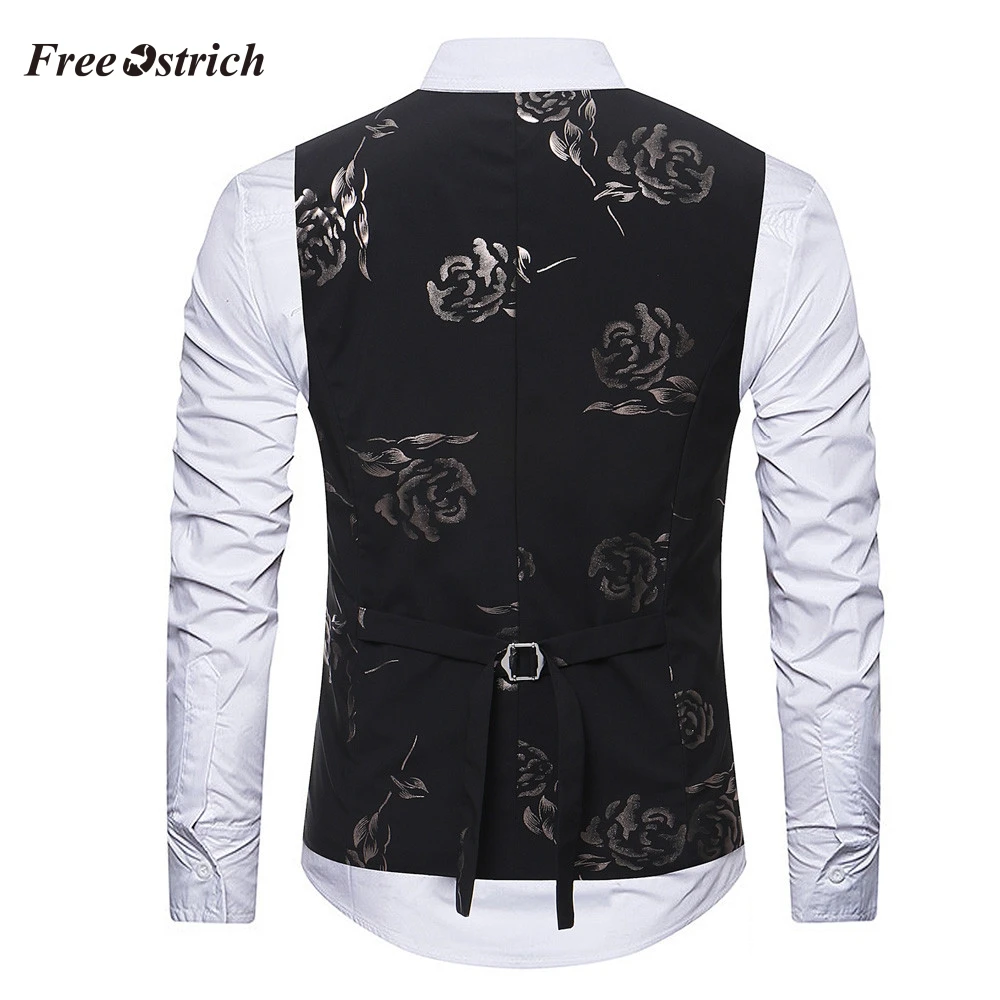 Мужской жилет со страусиным принтом однотонный однобортный для отдыха