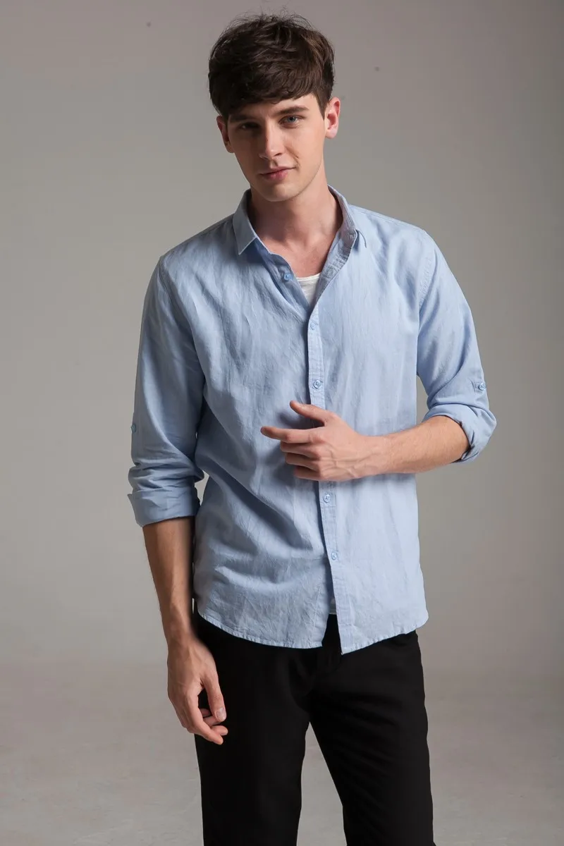 Slim fit Мужская льняная рубашка с длинными рукавами прямой воротник летние повседневные рубашки мужские белые хлопковые льняные рубашки для мужчин m-xxxl