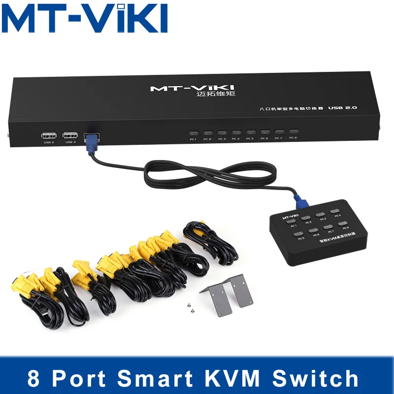 MT-Viki 8 портов умный KVM переключатель ручной ключ-пресс VGA USB проводной пульт дистанционного расширения коммутатор 1U с оригинальным кабелем MT-801UK -L