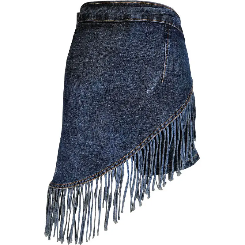 Новинка 2019 Джинсовая юбка с бахромой облегающая на бедрах для девушек джинсы