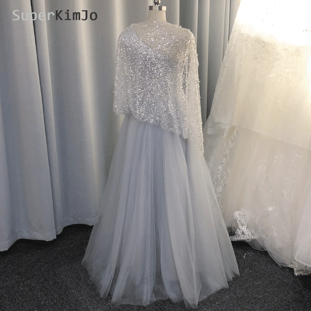 SuperKimJo Luxury Beaded Prom Dresses 2020 Silver Crystals Sequin A Line Arabic Fashion Prom Gown Vestidos De Gala