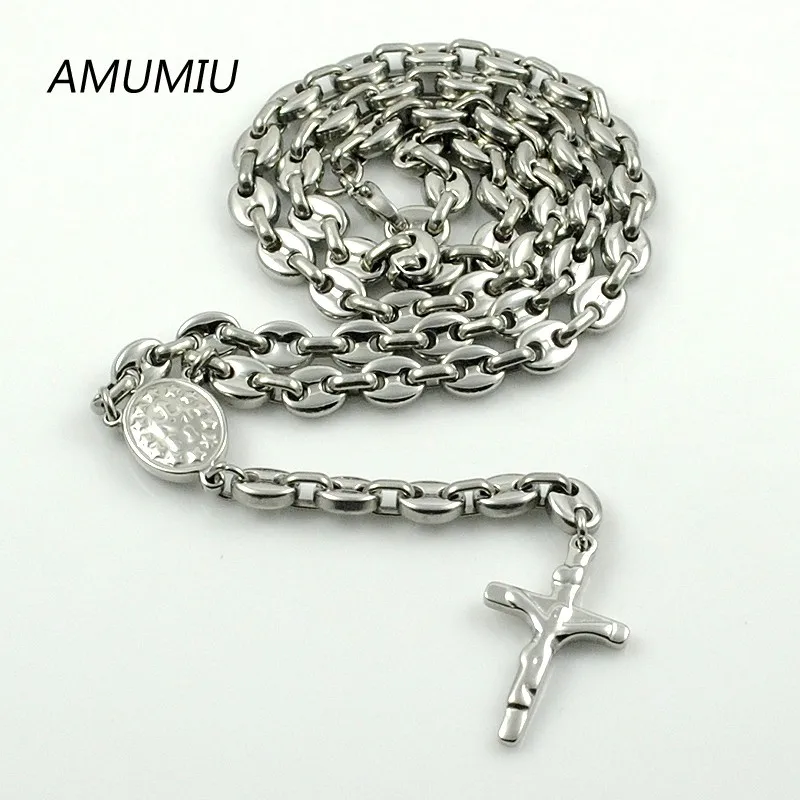 AMUMIU, романтические четки, бусы, цепочка, крест, религиозные, вечерние, для любителей музыки, ожерелье из нержавеющей стали, женские, мужские,, HZN095