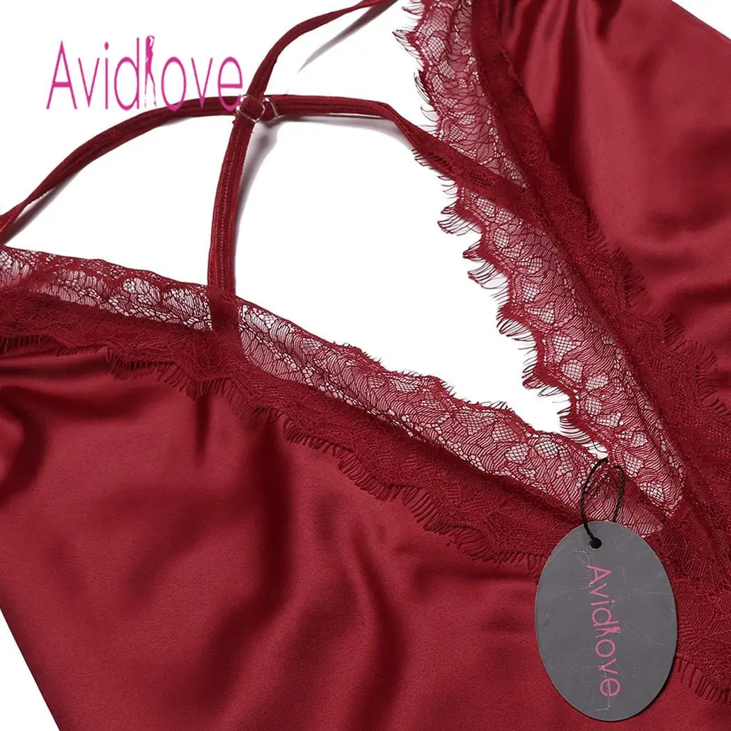 Женское ночное платье Avidlove пикантная атласная сорочка с кружевной отделкой и