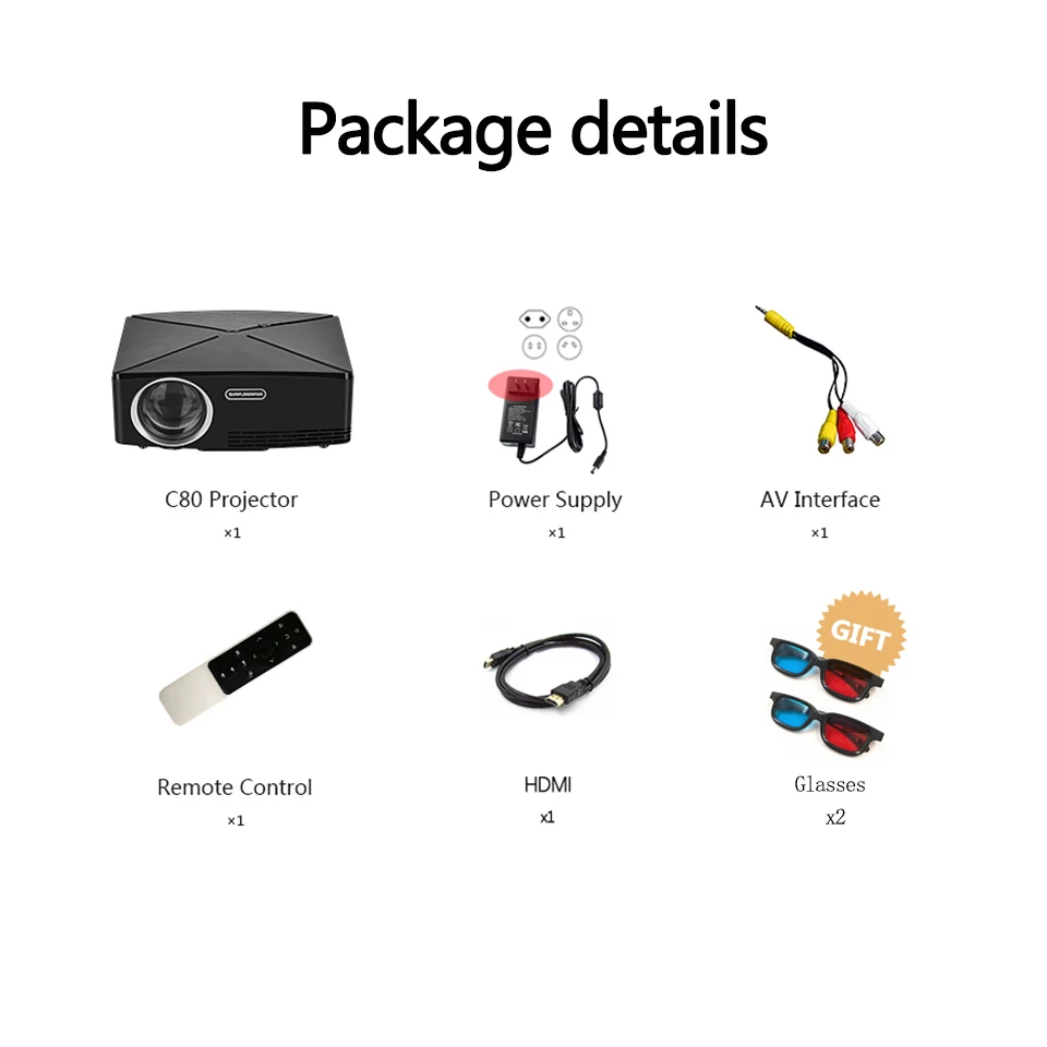 ALSTON минипроектор HD C80 1280x720 Видео Android bluetooth проектор (опционально UP. 6 Beamer wifi