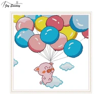 joy sunday balloon and pig dmc counted cross stitch kit for embroidery kits 11ct 14ct diy needlekwork sets pritned canvas fabric