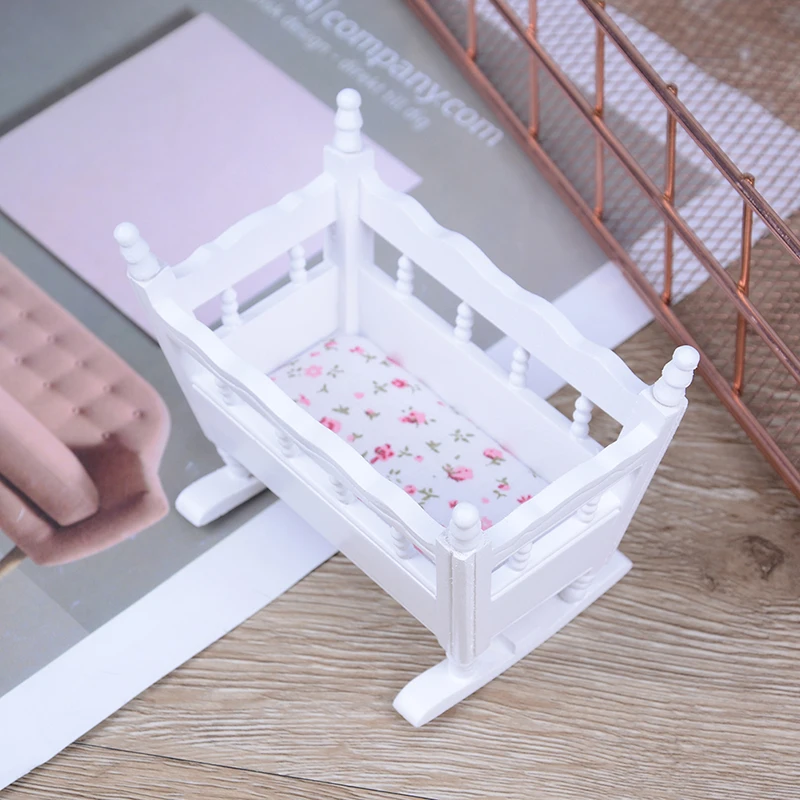 1:12 Doll House miniature handmade modern White wooden furniture crib baby cradle children room | Игрушки и хобби