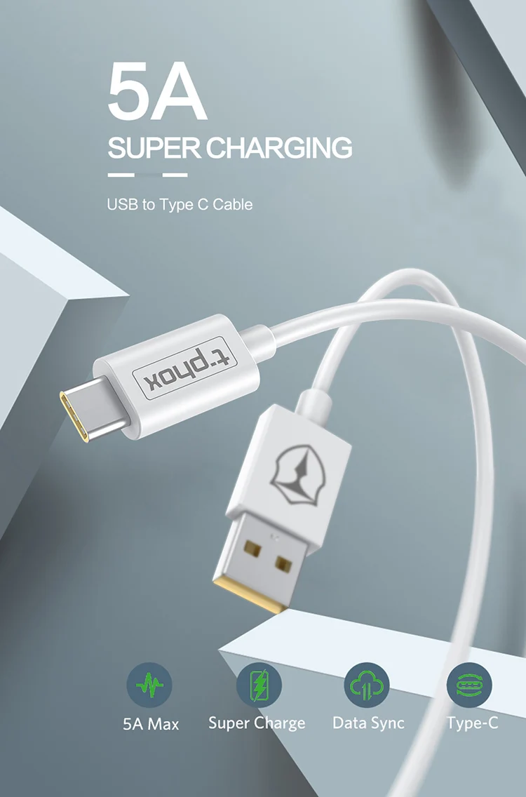 T-phox 100 см 5A usb type C кабель Supercharge для HUAWEI P30 P20 Pro Oneplus 6T USB C кабель для передачи данных type-C
