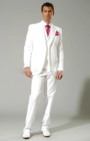 2019 White Mens Wedding Formal Suits Fahion Custom Made Male One Button Tuxedo Business 3 Piece Set Suits Set Jacket Vest Pants