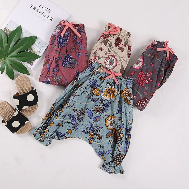 Новые летние детские штаны противомоскитные штаны-шаровары с цветочным принтом