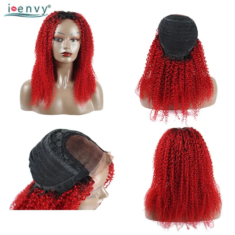 I Envy 1B красные курчавые кучерявые парики бразильские волосы фронта шнурка
