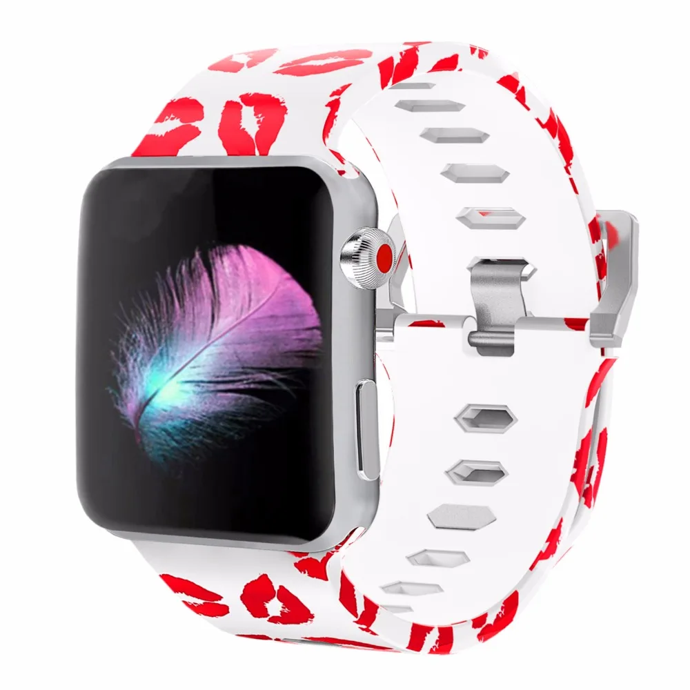 Bemorcabo Печать красочные замена спортивный ремешок для Apple Watch серии 3/2/1 мягкий