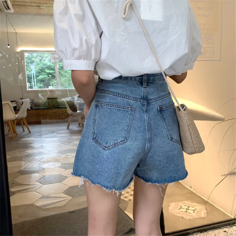 

HziriP Korea Chic Casual New Design Summer Simple Loose Fresh Stylish Straight High Waist Denim All Match Wide Leg Shorts