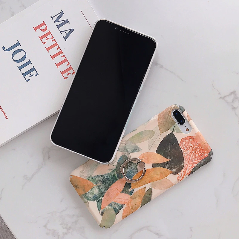 SoCouple чехол с кольцом для iphone X 11 Pro Max чехол для iphone XR Xs max 7 8 6 6s plus растительный лист узор накладка держатель для телефона
