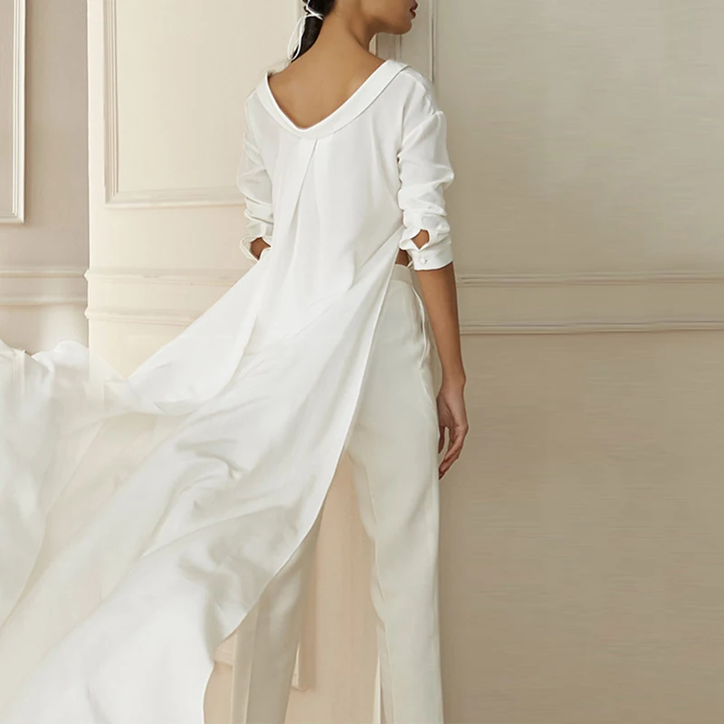 TWOTWINSTYLE шифоновая рубашка Женская V образным вырезом с длинным рукавом неровный