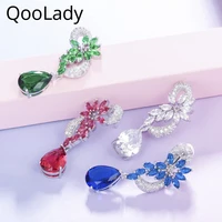 qoolady fashion designer royal blue green color cz austrian crystal prom long big dangle drop earrings for women gifts e002