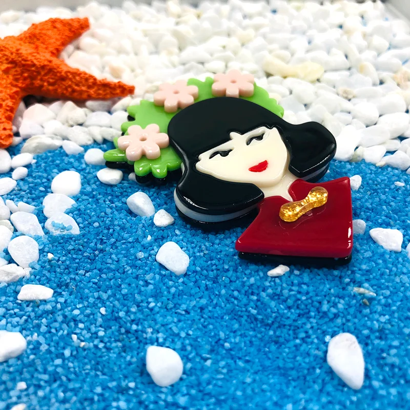 SexeMara/акрил девушка брошь на шпильке зеленого розового цвета с цветочным принтом