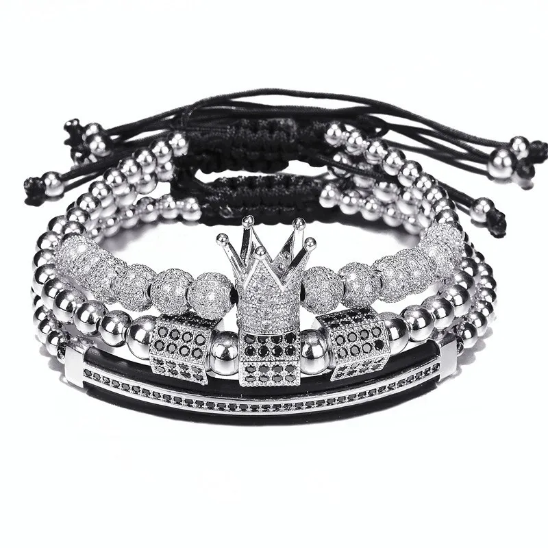 Silver Set 3 шт./компл. Роскошные ювелирные изделия новые циркон в стиле «хип-хоп» золото Браслеты Для мужчин кубический микро паве ЧР Шарм плетеная оплетка в едином положении во время занятий легкой атлетикой - Окраска металла: Silver Set