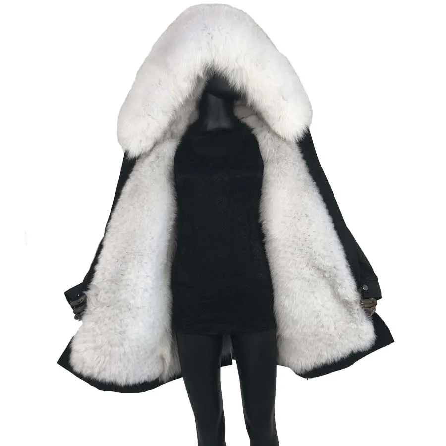 

fox fur coat jacket parka real natural with fox fur big large fox fur collar and liner new waterproof women winter thick warm