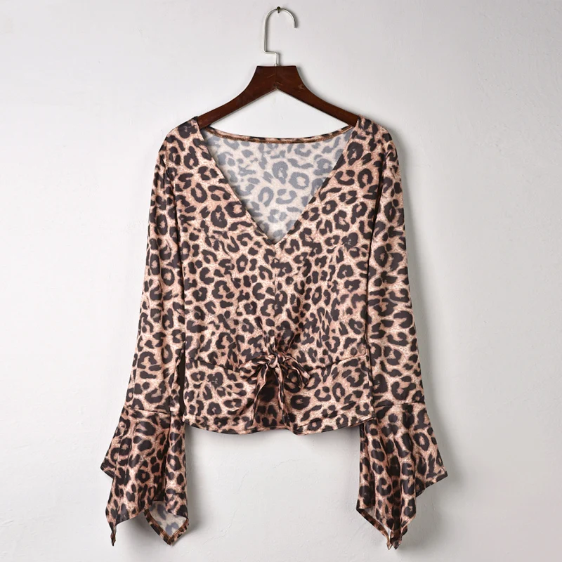 2018 осень новая леопардовая Блузка Рубашка Фланелевая Женская Сексуальная v