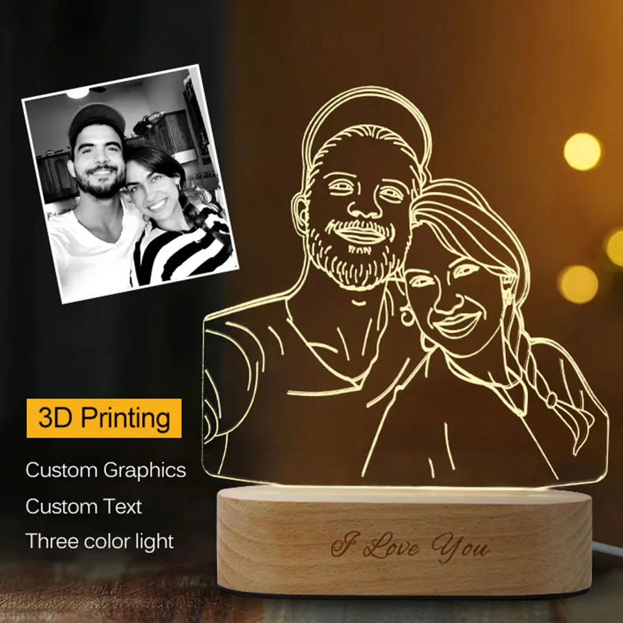Прямая поставка индивидуальный 3D ночной Светильник 3 цвета USB фототекст