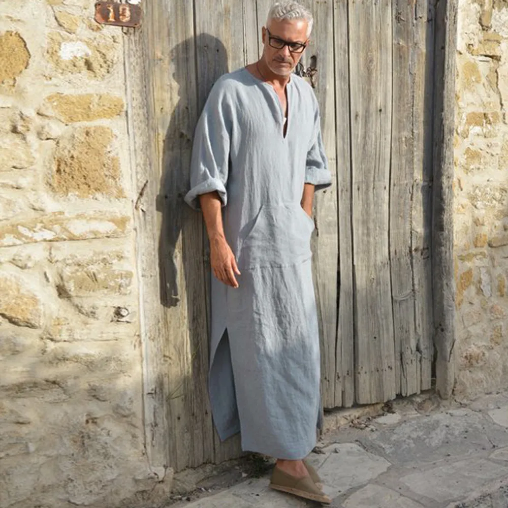 Home&Nest Islamic Arab Muslim Kaftan Hooded Long Sleeve Vintage Loose Dress Men Saudi Arabia Muslim Clothes#0611