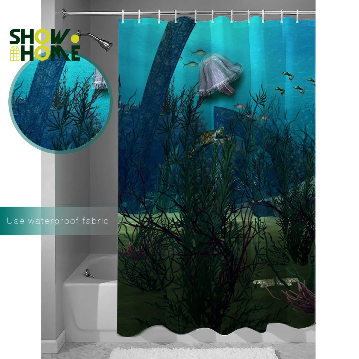 Showhome Морская жизнь коврик для ванной комнаты с душевой занавеской набор