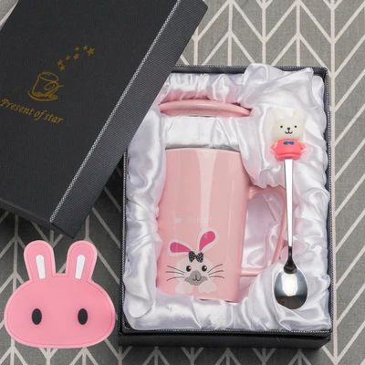 Gift box OUSSIRRO, милые Креативные керамические кружки с котом Китти, чашка для чая, молока, кофе, чашка с мультяшным котенком/Тоторо, чашка для домашнего офиса, фруктовый сок - Цвет: Gift box