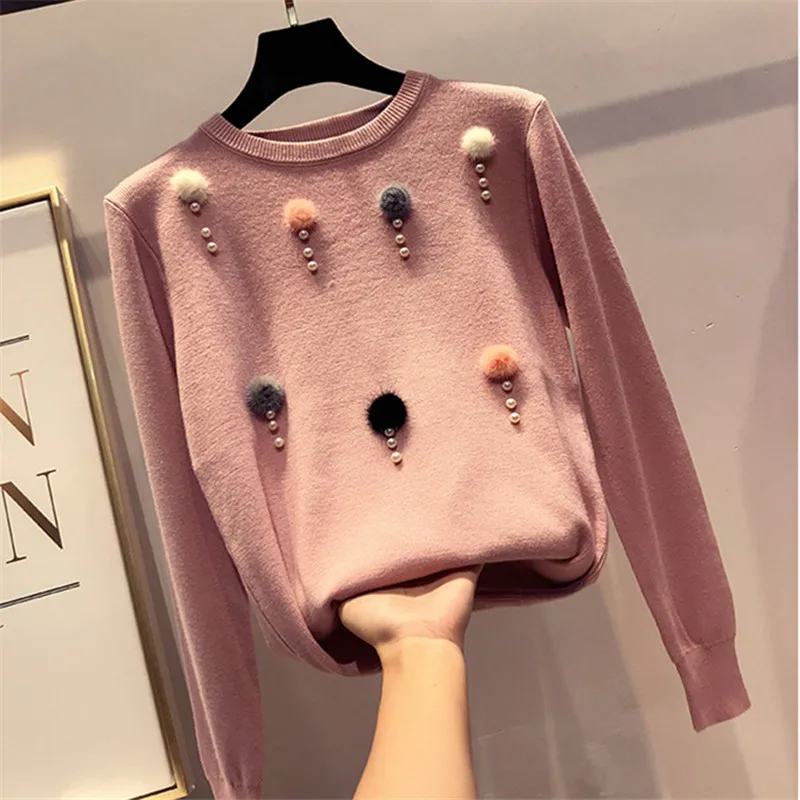 Neploe пушистый Бисер Сладкий свитер для девочек с круглым вырезом женщин пуловер