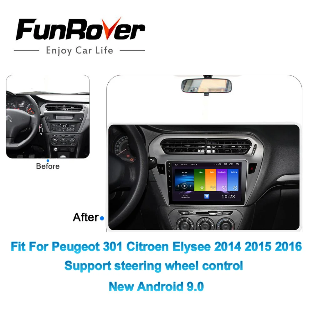 FUNROVER 2 din 2.5D + IPS android 9 0 автомобильный dvd мультимедиа для Peugeot 301 Citroen Elysee 2014 2016 радио