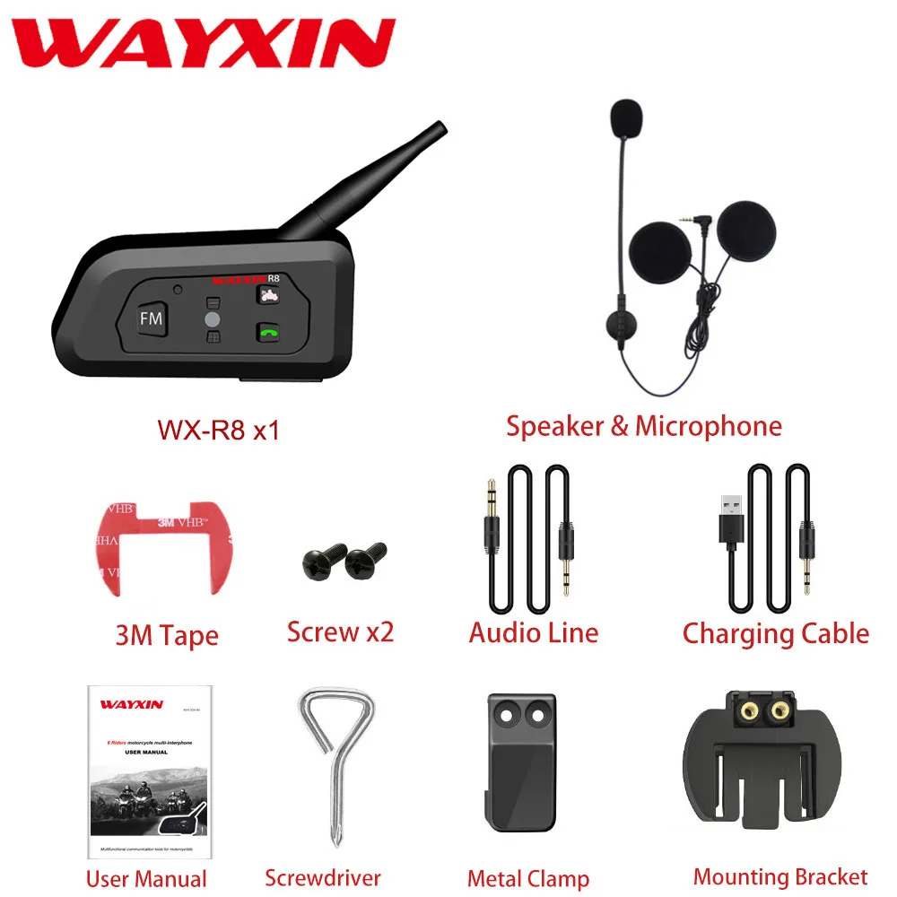 WAYXIN шлем гарнитуры домофон FM радио мотоцикл Bluetooth R8 домофон мотоцикл Bluetooth домофон мотоциклетный шлем 2 шт