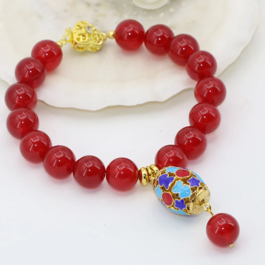 Модные браслеты из бисера 10 мм круглые бусины Красный полудрагоценных нефрит