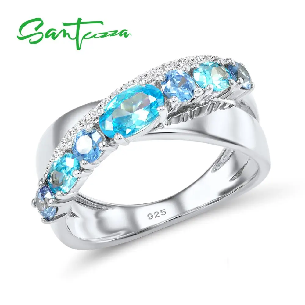 Серебряное кольцо для женщин SANTUZZA, Настоящее серебро 925 пробы, Мерцающее Кольцо с кубическим цирконием, вечерние ювелирные изделия