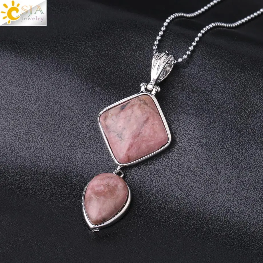 Line Rhodonite CSJA, женские трендовые натуральные кварцевые подвески в форме капель воды, ожерелье, квадратные целебные камни, геометрические модные ювелирные изделия, мужское ожерелье s F815 - Окраска металла: Line Rhodonite