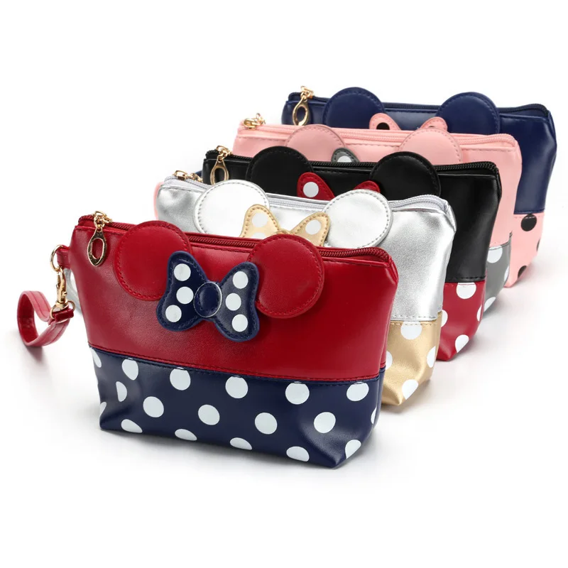 Disney PU Bowknot Mickey Mouse плюшевый Кошелек многофункциональная женская сумка мини