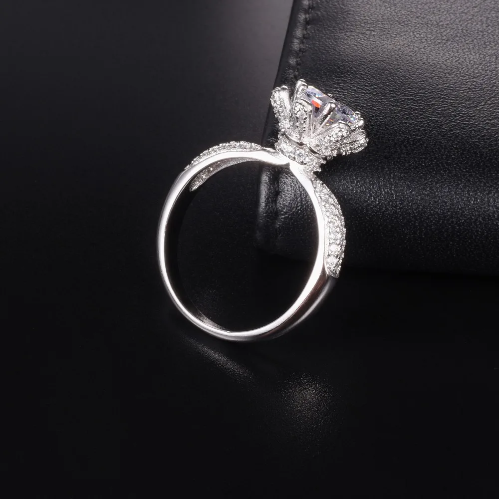 Роскошные 2ct обручальное кольцо с искусственным бриллиантом кольцо, ювелирное изделие, подарок цветочный дизайнерский парадный стол с Серебро 925 пробы свадебные кольца для Для женщин
