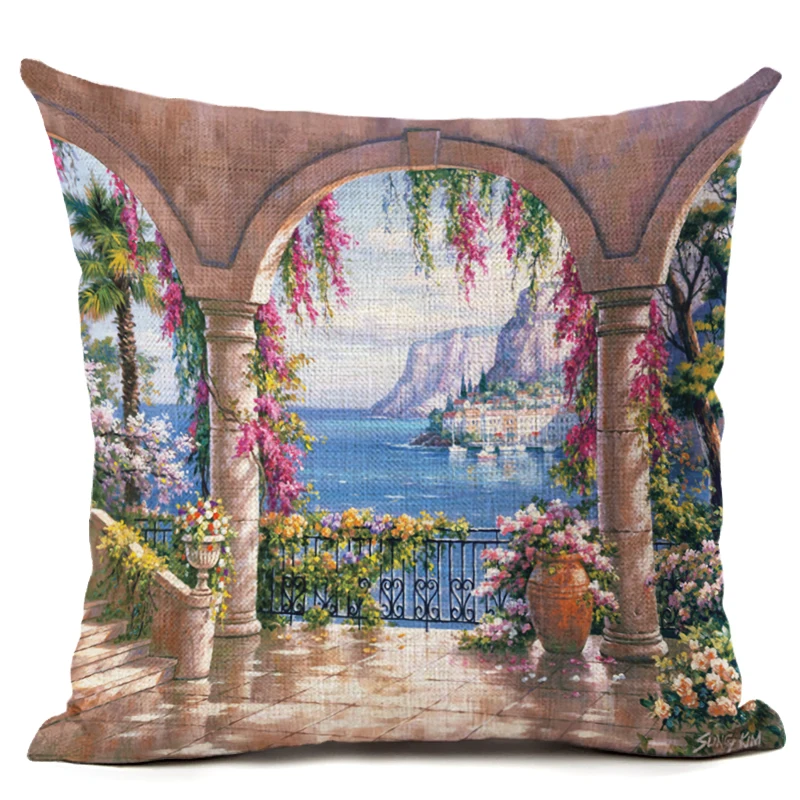 Хлопковая льняная наволочка для декоративных подушек с принтом пейзажа подушки