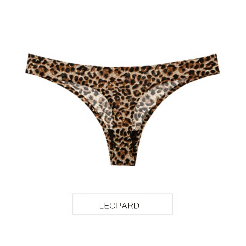 Leopard Шелковые сексуальные женские стринги, стринги, бесшовные трусики, женское нижнее белье, трусики пуш-ап, нижнее белье с низкой посадкой, хлопковые трусики - Цвет: Leopard