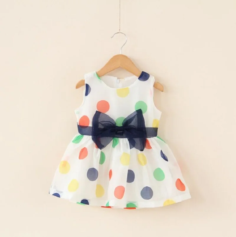 New 2017 Girl's Summer Dress Lovely Colourful Dot Bowknot Baby Girl Newborn Toddlers Clothes For 0-6 year kids | Детская одежда и