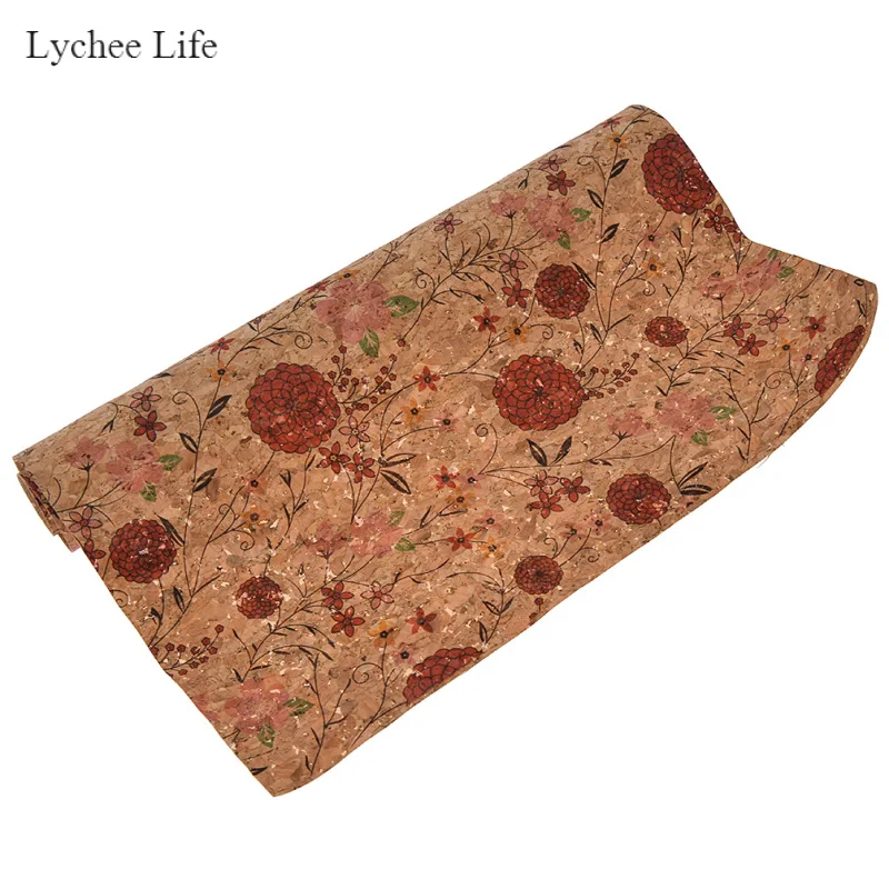 Lychee Life 42x30 см винтажная Цветочная печать мягкая пробка ткань для одежды сумки с