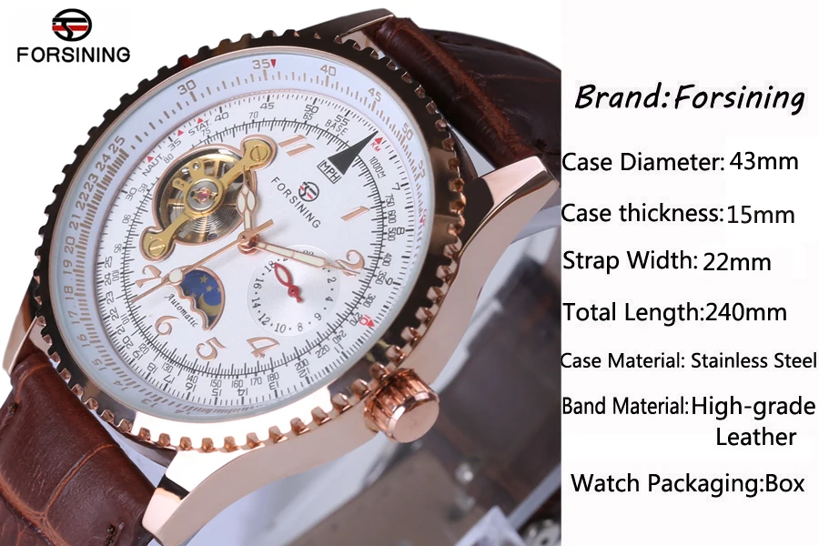 Часы наручные Forsining мужские с турбийоном брендовые Роскошные автоматические