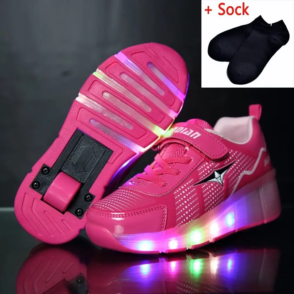 pink b073 Детская обувь с светодиодный светильник s детские кроссовки для роликовых коньков с колесами светящийся светодиодный светильник для мальчиков и девочек Zapatillas Con Ruedas - Цвет: pink b073
